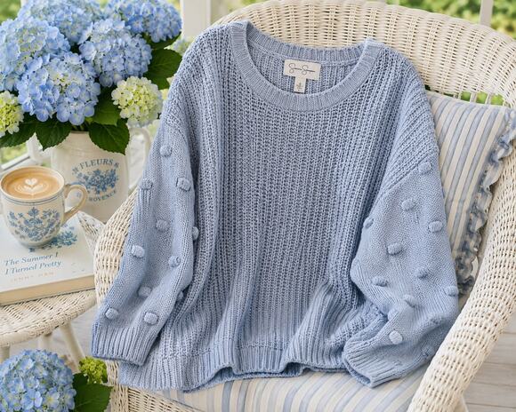 Jessica Simpson Sweaters - Jessica Simpson Blue Bobble Sleeve Chunky Knit Sweater Medium